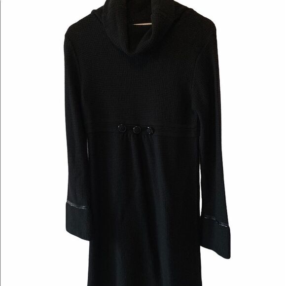 Black Wool Blend Cowl Neck Knit Midi Sweater Dress - Picture 1 of 9